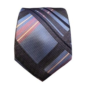 Steven Land Mens Geometric Patchwork Woven Necktie Blue Purple Navy Herringbone